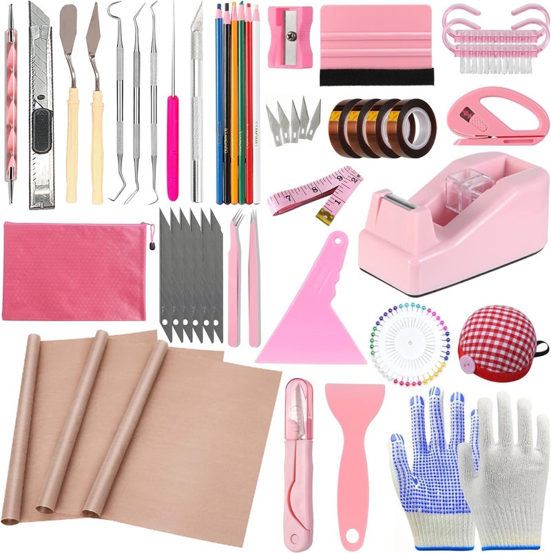 XEUZK 102Pcs Weeding Tools for Vinyl Set, Precision Craft Vinyl Weeding Tools Kit for Scrapbooking, Weeding Vinyl, DIY Art Work Cutting, Lettering, Splicing (Pink Tools) - Image 1